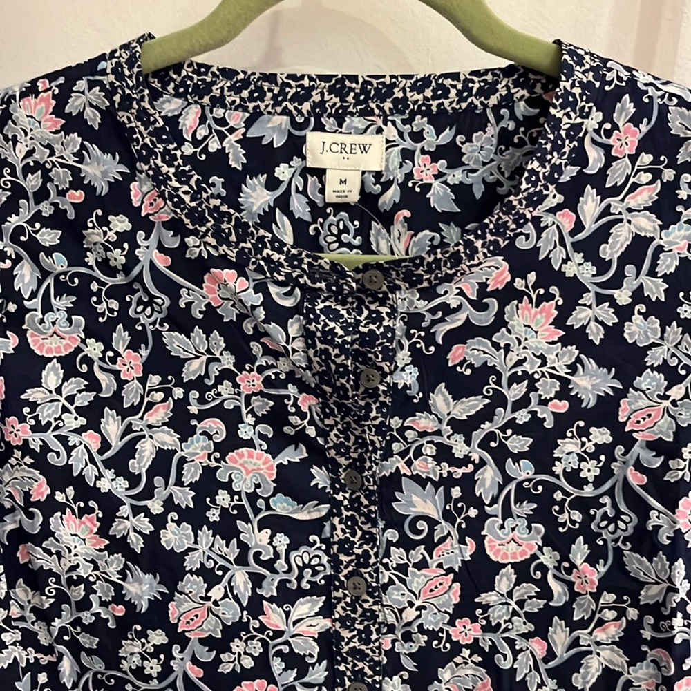 J.Crew Floral Popover Henley Cotton Button Placket Blouse Women M New Top